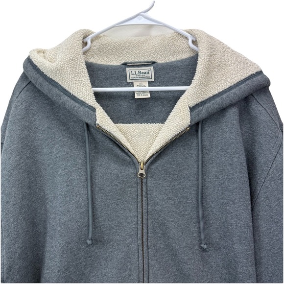 LL Bean Mens Gray Iron Works Full Zip Fleece Lined Hooded Sweatshirt LARGE TALL - Picture 3 of 10